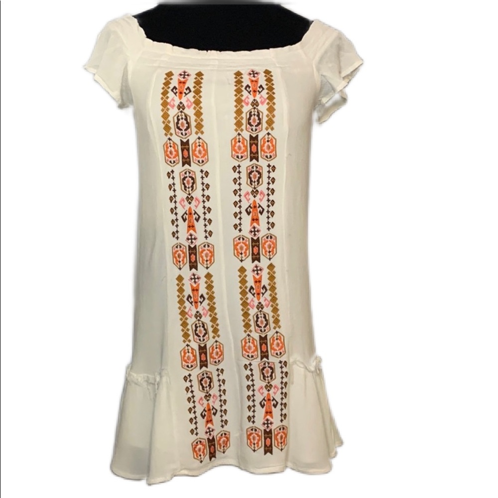 Altar’d State SZ S BOHO Off The Shoulder Embroidered Floral Lined Dress